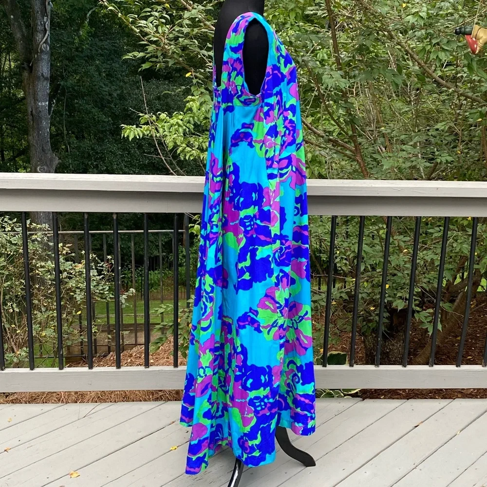 Vintage 60s 70s Psychedelic Flower Power Abstract Print Maxi Dress - Picture 5 of 12